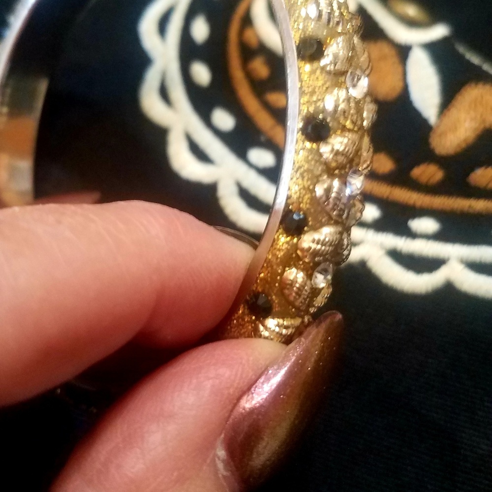 Jeweled Bangle Soft Golds, Black & Clear Crystals